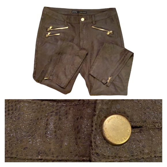 ZARA Python Snakeskin Suede Stretchy Skinny Jeans w/ ankle zips!!! Size 6 - Picture 12 of 16